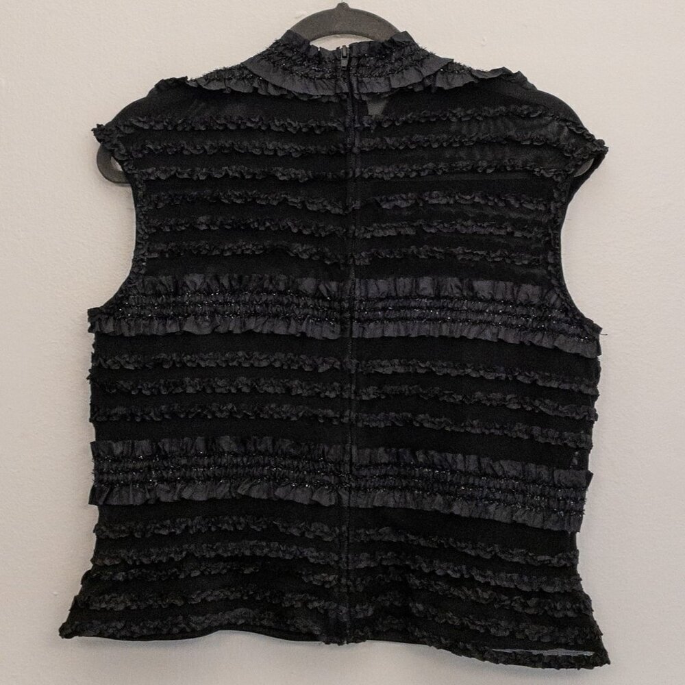 Tadashi Neiman Marcus Textured Ruffle Top Medium Black Sleeveless Elegant Blouse - Picture 2 of 3